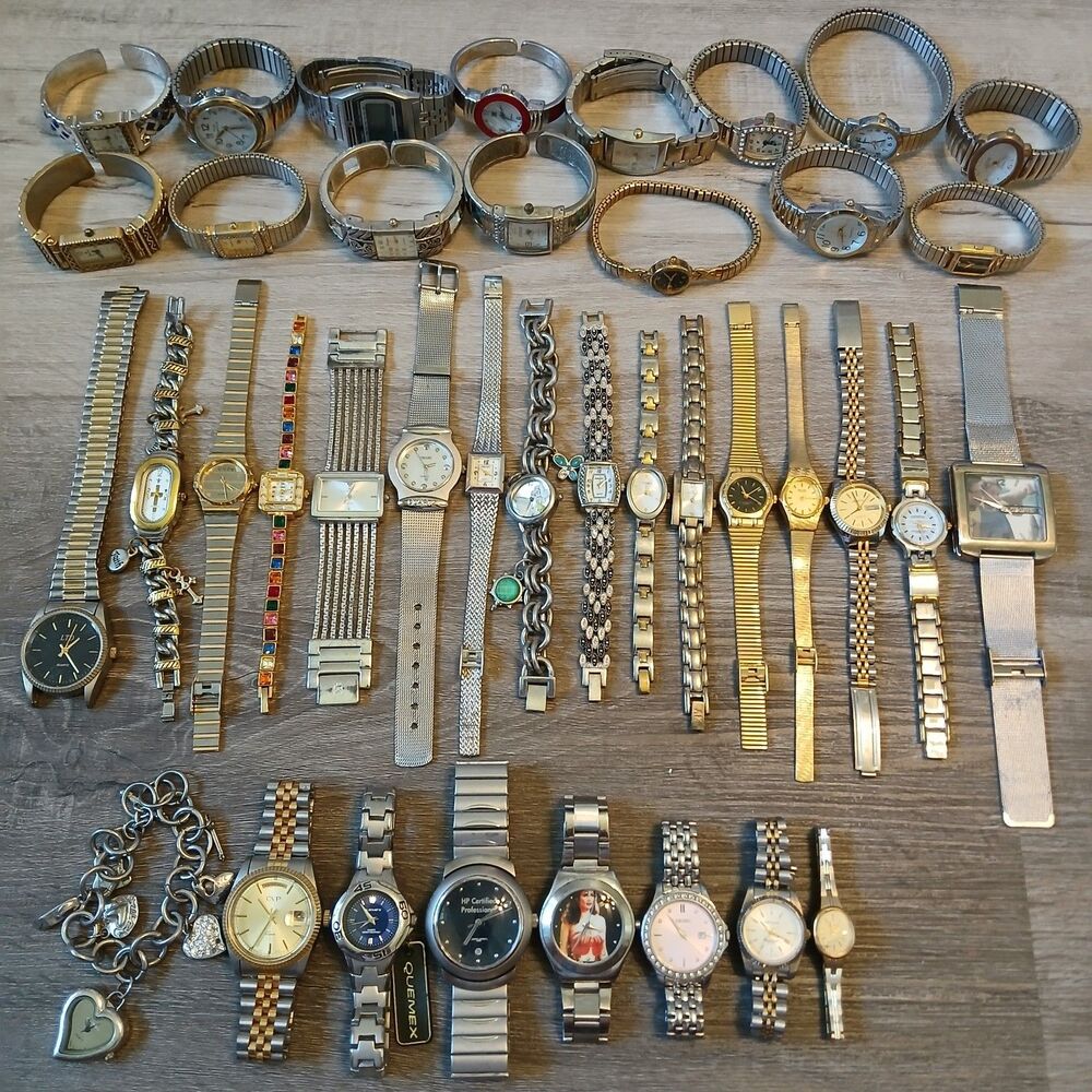 Lot 35+ Watches Parts/Repair ALL Metal Seiko Timex Disney Gruen Anne Klein